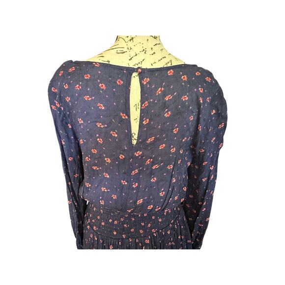 Kimchi Navy Floral Boho Smocked Waist Mini Dress Size M Coquette IndieSleaze - Picture 4 of 8